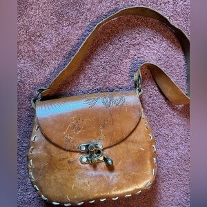 Vintage 70s homemade stamped leather purse